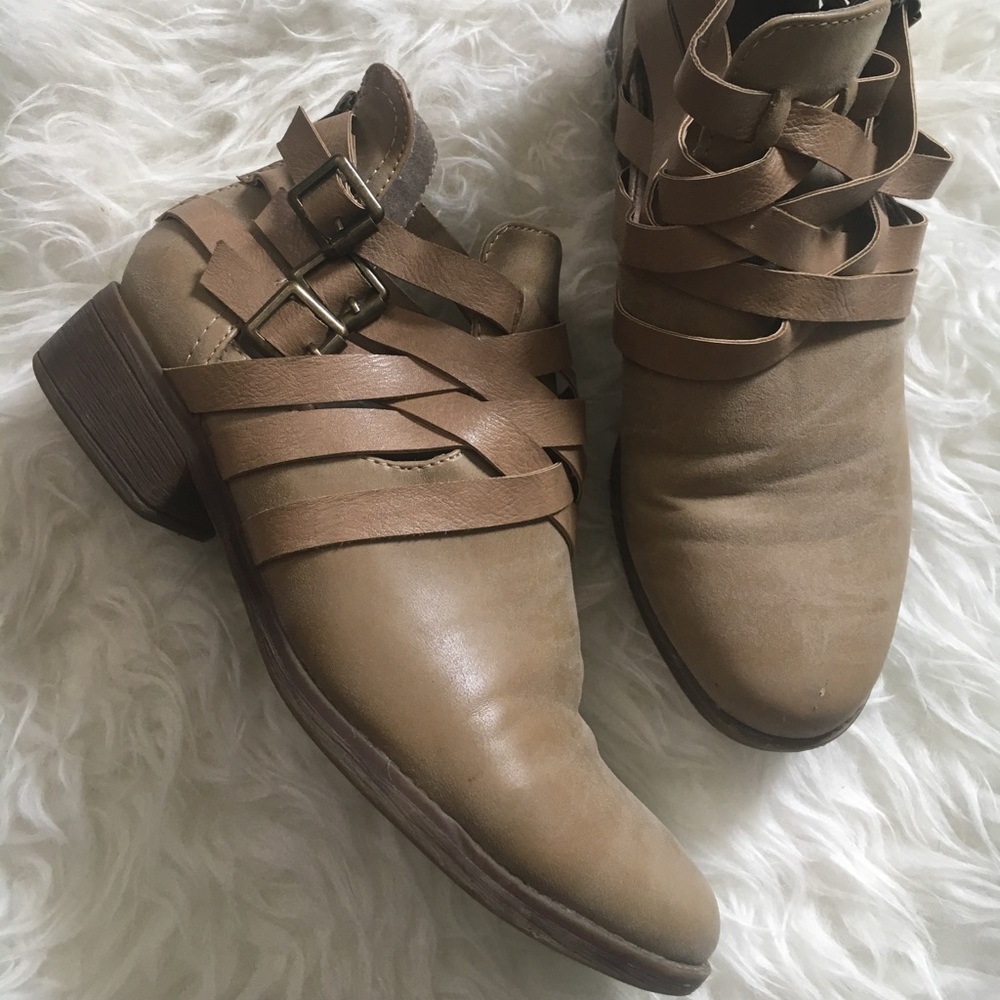 Tan strappy booties
